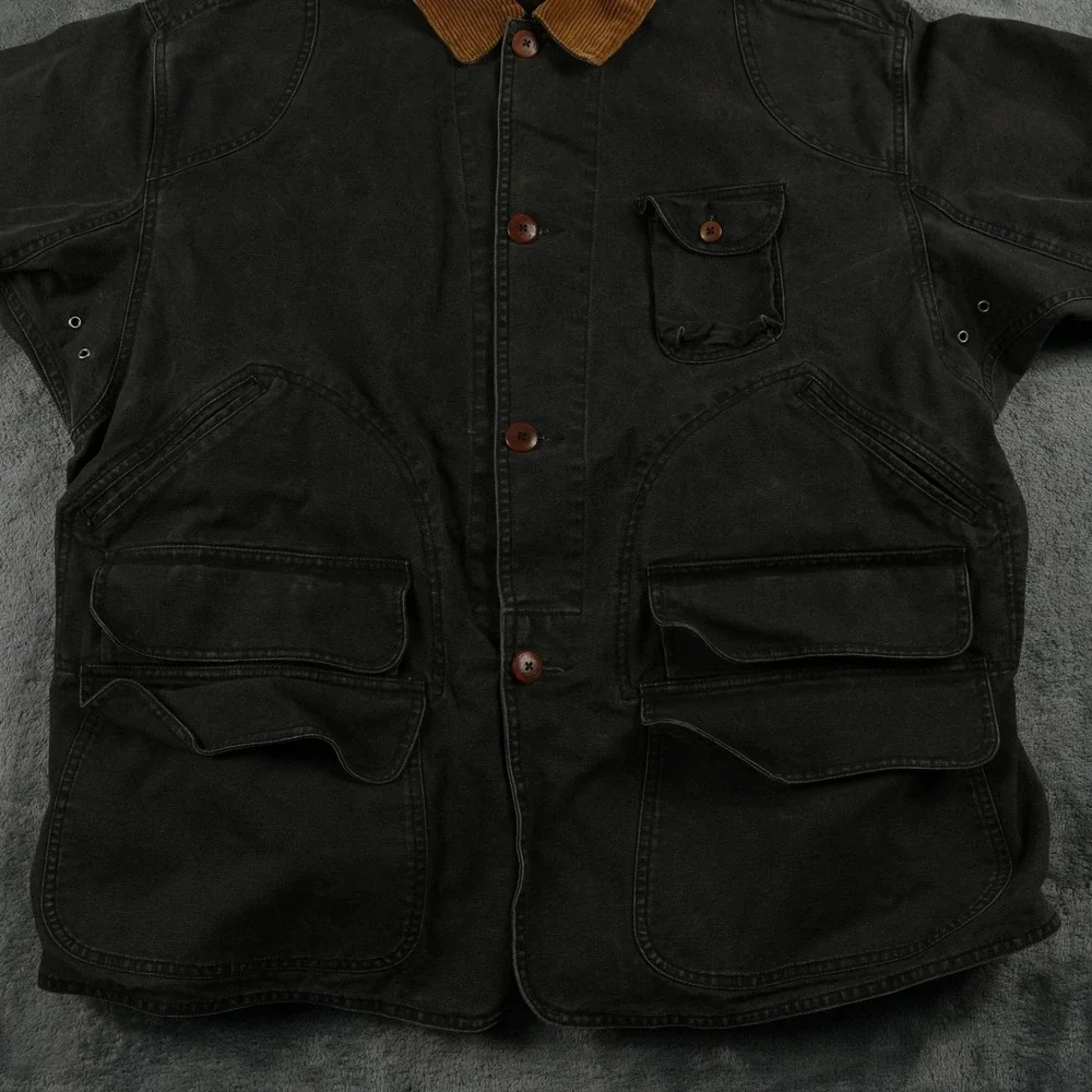 VTG Polo Ralph Lauren Chore Jacket Mens XL‎ Black Canvas Corduroy Trim Utility